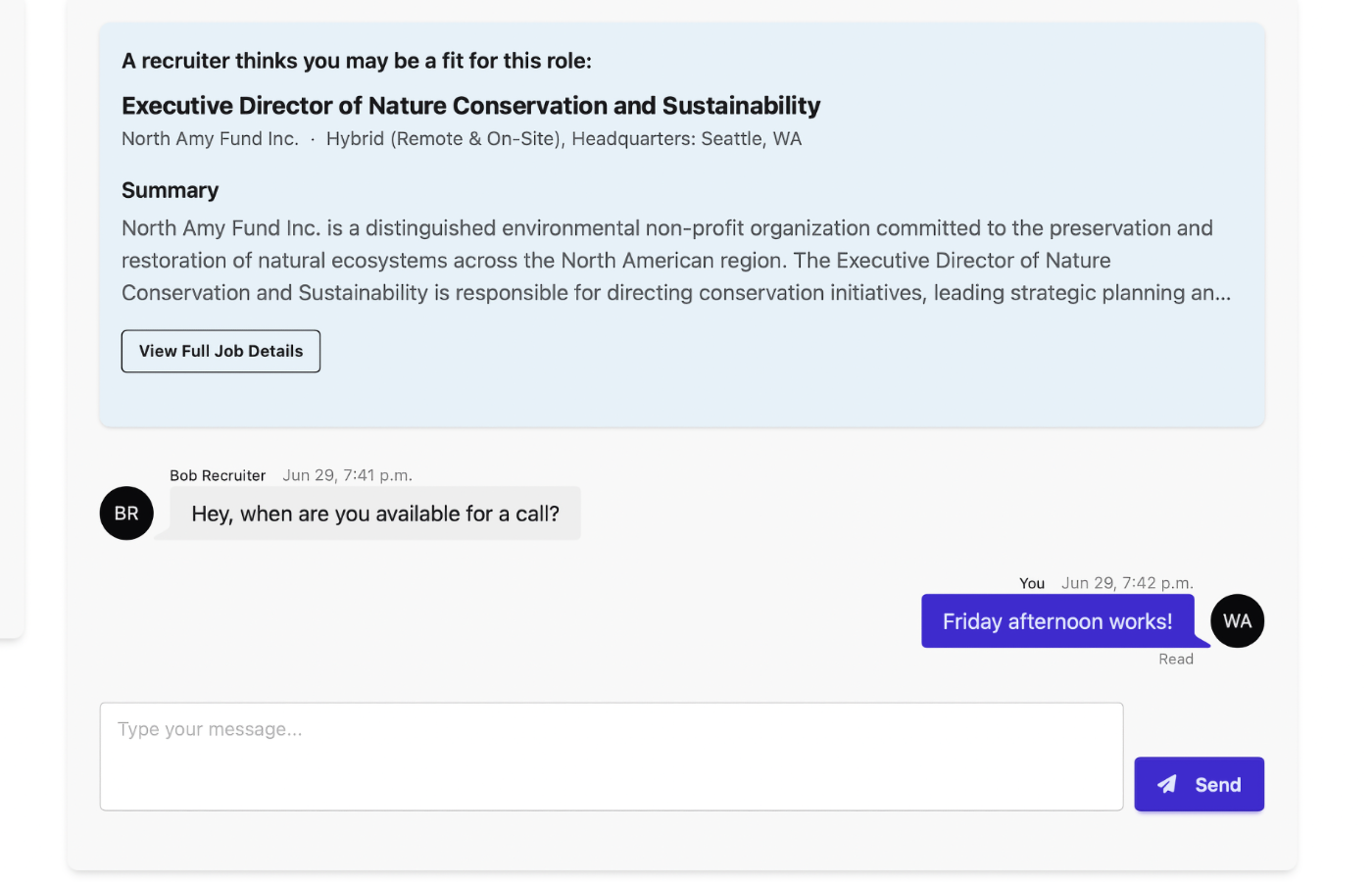 Direct messaging with recruiters