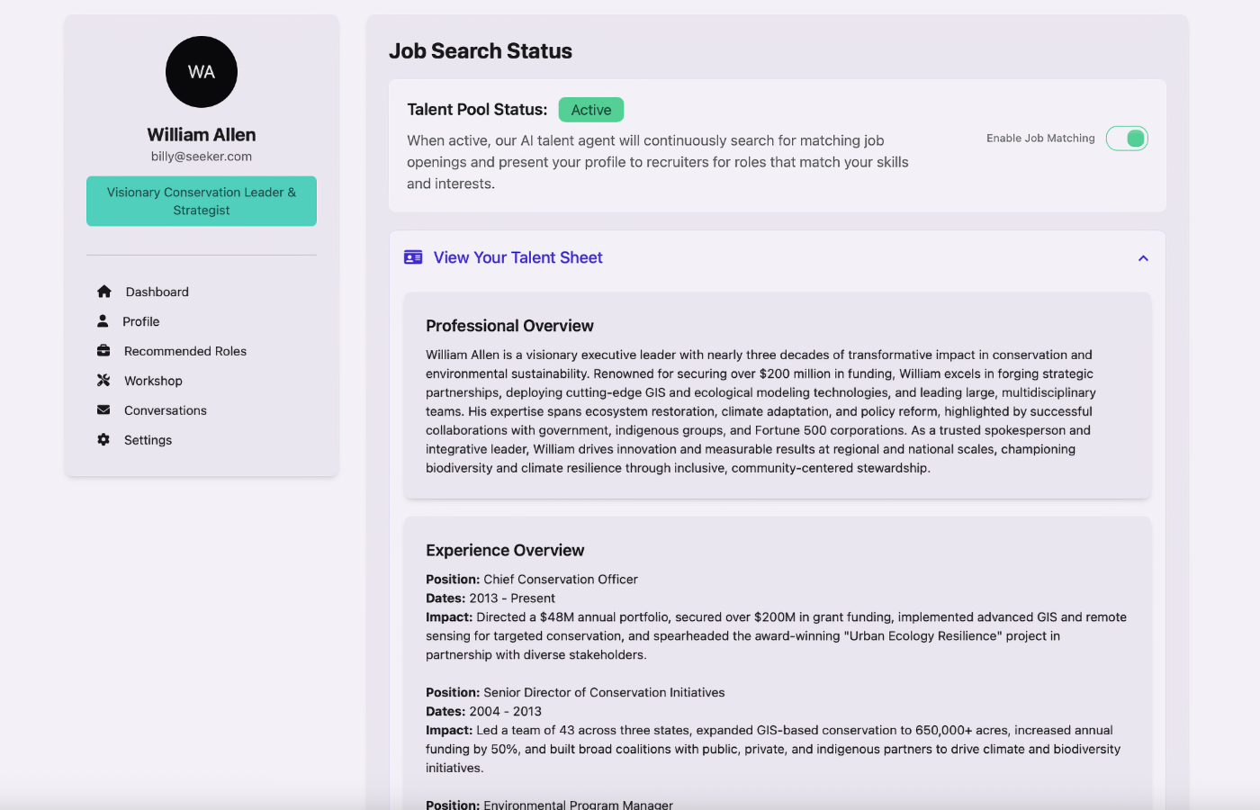 AI-enhanced candidate profile